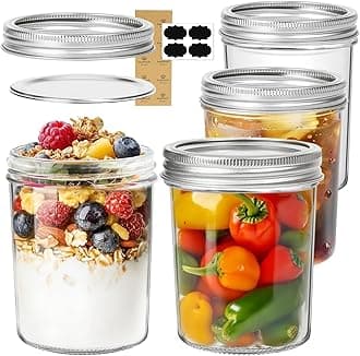 ComSaf Mason Jar 16oz 4 Pack, Glass Jar for Canning with Seal Bands, Airthight Mason Glass Jars with Lid for Kitchen, Jam, Honey, Dessert, Spices, Jelly, Salad, Pickle, Oats, Wedding Favors
