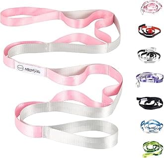 Stretching Strap Yoga Strap for Physical Therapy,10 Loops Yoga Straps for Stretching,Non-Elastic Stretch Strap for Pilates, Flexibility, Exercise, Stretch Band Women Men (Pink&Silver)