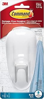 Command Bath Large Hook White color, 1 hook + 2 strips/pack | Holds 3.4 kg. | Water-Resistant Strips | Organize | Decoration | No Tools | Holds Strongly | Damage-Free Hanging