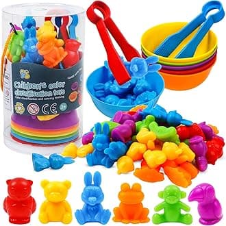 Counting Color Sorting Toys Animals Matching Games with Rainbow Bowls,Preschool Learning Educational Montessori Sensory Training Easter Basket Stuffers Gifts for 3 4 5 Year Old Toddlers