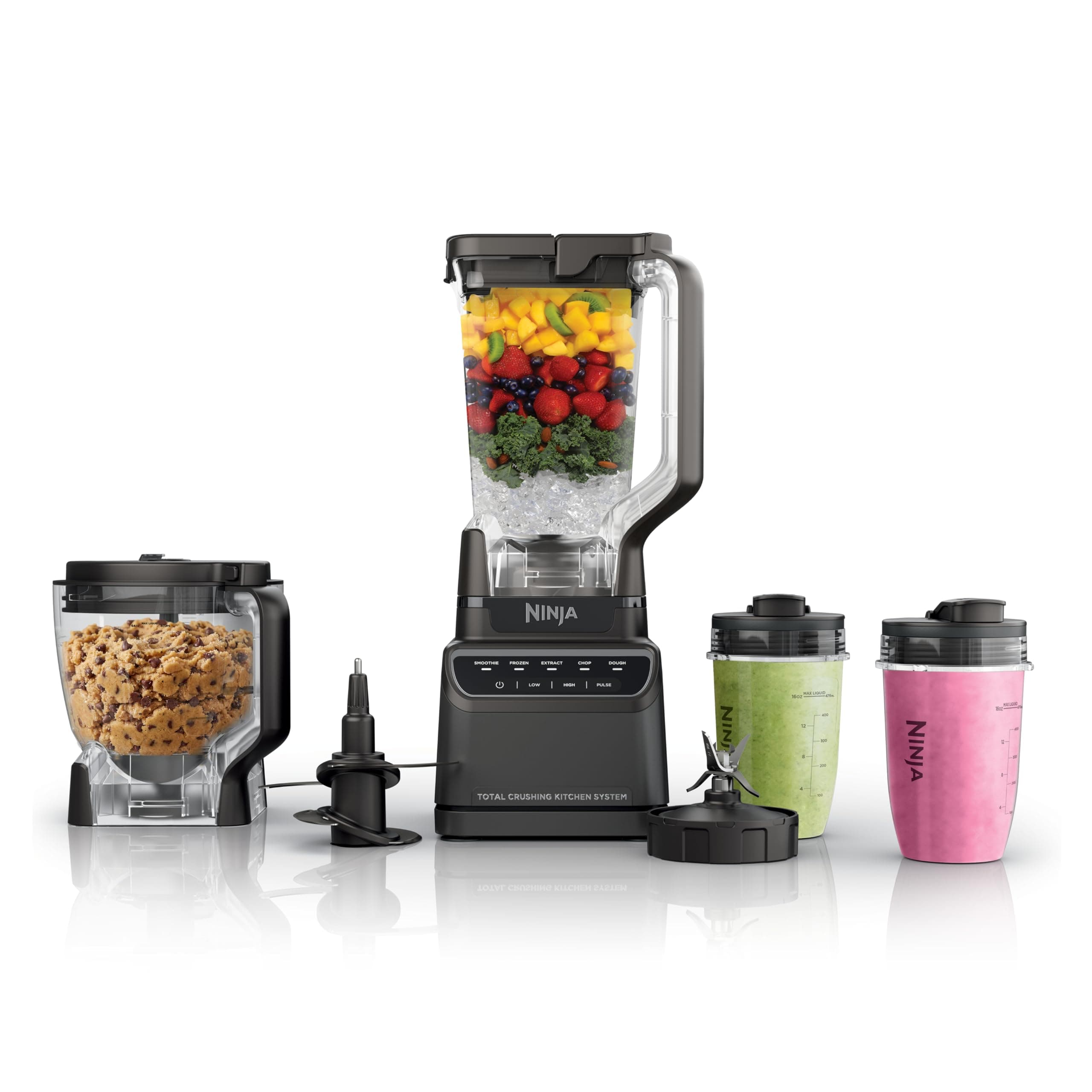 Kitchen System | All-in-One for Smoothies, Frozen Drinks, Veggie Chopper & More | With Full-Size Pitcher, 8 Cup Food Processor Bowl, (2) 18 oz. Cups, | 1200 Watt | Dark Grey | BR601AMZ