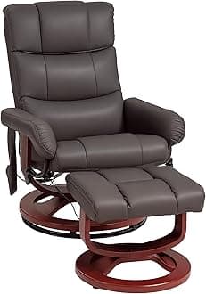 HOMCOM Massage Recliner Chair with Ottoman, Swivel Recliner and Footrest, Faux Leather Reclining Chair with Remote Control, 10 Vibration Points and Side Pocket, Brown