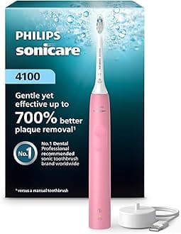 SONICARE Adult Philips 4100 Power Toothbrush, Rechargeable Electric Toothbrush With Pressure Sensor, Deep Pink Hx3681/26, 1 Piece