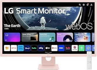 LG 32SR50F-P Smart Monitor 32-Inch FHD (1920x1080) IPS Display, webOS 23, HDR 10, x2 Built-in Speakers, AirPlay 2, Screen Share, Bluetooth, ThinQ App, Remote Control, Pink