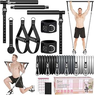 Pilates Bar Kit with Resistance Bands,Pilates Bar with Stackable Bands Workout Equipment for Legs,Hip,Waist and Arm,Exercise Fitness Equipment for Women & Men Home Gym Yoga Pilates