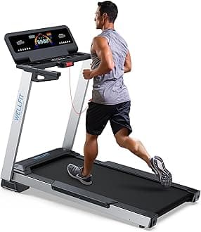 WELLFIT Home Treadmill, 2 Level Incline Heavyduty Treadmill with Pulse Sensor, 4.0 HP, 10 MPH, 450 lbs Capacity, 20'' x 45'' Running Area Treadmills with Bluetooth Player & LED Display