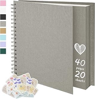 8X8 Inch DIY Scrapbook Photo Album, Kraft Blank Paper Scrap Book 40 Pages Memory Book for Wedding Family, Light Gray