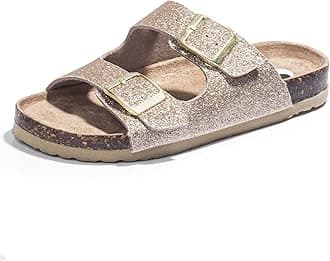 FITORYBoys Girls Glitter Slide Sandals, Cork Slipper with Adjustable Straps for Little Kid/Big Kid