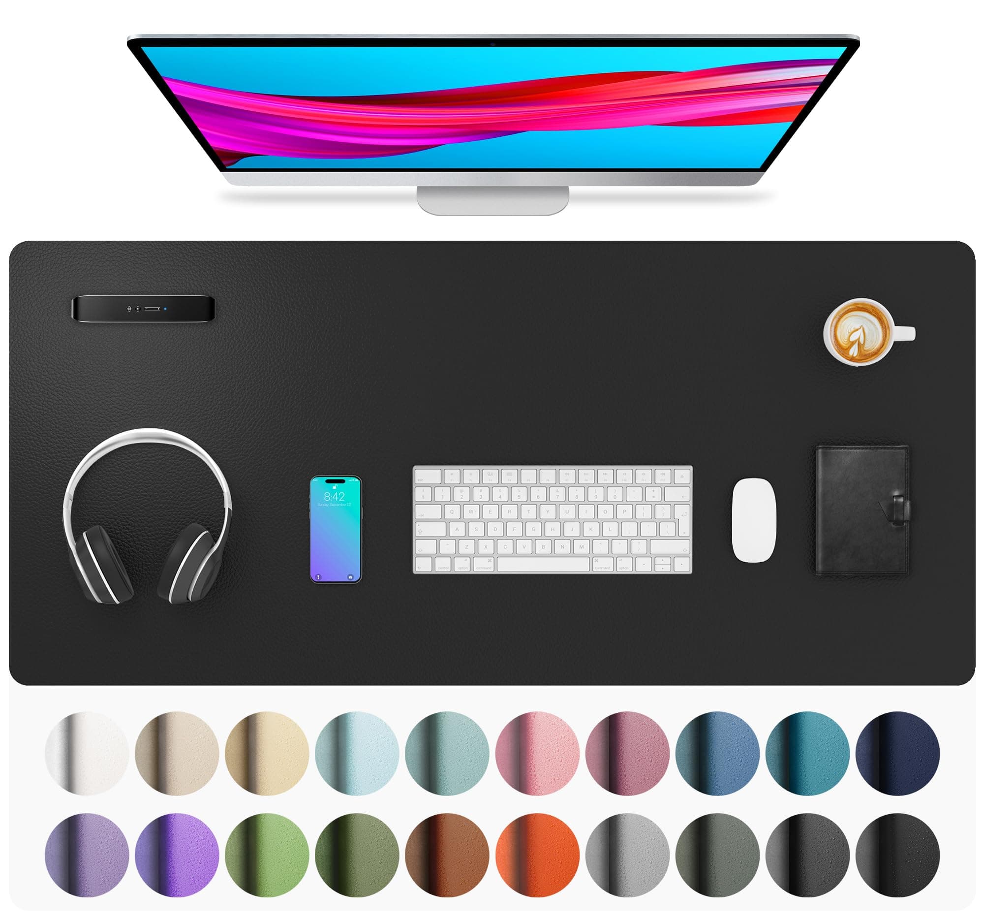 Leather Desk Pad Protector, Mouse Pad, Office Desk Mat, Non-Slip PU Leather Desk Blotter, Laptop Desk Pad, Waterproof Desk Writing Pad for Office and Home (Black,36" x 17")