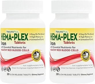 Hema-Plex Iron - 30 Slow-Release Tablets, Pack of 2 - Total Blood Health - 85 mg Chelated Iron - with Vitamin C & Bioflavonoids - Non GMO, Vegetarian & Gluten Free - 60 Total Servings