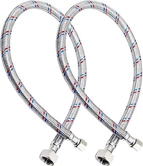 24'' Faucet Hose Connector, 3/8" Comp x 1/2" FIP Braided Stainless Steel Faucet Water Supply Lines for Bathroom Kitchen Sink Faucet 2Pcs