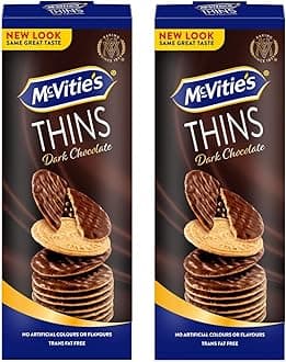 McVities Thins Dark Chocolate Crispy Biscuits with 40% Dark Chocolate & 38% Cocoa Solid, (Pack of 2-150gm Each)