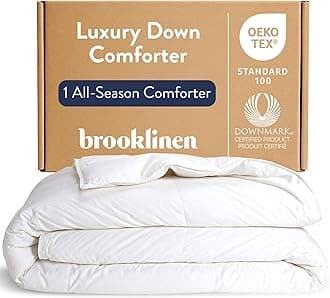 Brooklinen All-Season Canadian Down Comforter, Luxury Medium Warmth Duvet Insert, 100% Cotton Sateen Shell, Fluffy Year-Round Bedding, Baffle Box, Secure Duvet Loops - Twin/Twin XL