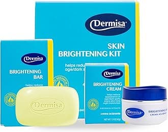 Dermisa Brightening Kit with Natural Botanical Brightening Extracts | Helps to Brighten, Cleanse and Hydrate Skin | Contains Kojic Acid, Licorice Extract, Arbutin and Indian Gooseberry (AMLA) | 1.5 OZ Cream + 3 OZ Cleansing Bar | Pack of 1
