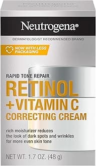 Neutrogena Retinol + Vitamin C Correcting Cream, Rapid Tone Repair Face & Neck Cream with Hyaluronic Acid for Dark Spots, Fine Lines & Wrinkles, 1.7 oz