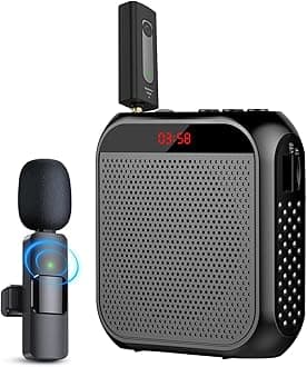 Voice Amplifier with Wireless Lapel Microphone, Personal Teachers Microphone for Classroom, Portable Megaphone PA Speaker Headset System, Wireless Voice Amplifier for Tour Guide/Yoga