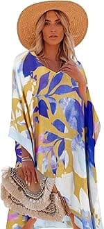 Moss Rose Women's Swimsuit Cover up Beach Kaftan for Bathing Suit with Floral Pattern