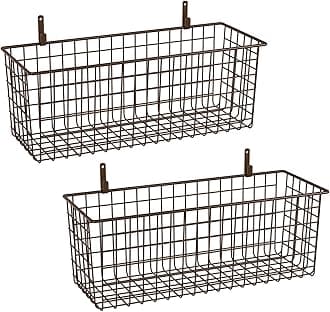 2 Sets Extra Large Hanging Wall Basket, Black Metal Wire Baskets with Steel H...
