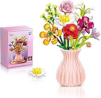 Flowers Bouquet Building Set with Vase, (756PCS) 8 Kinds Artificial Flowers Building Blocks Kit for Adults, Kids, Boys, Girls, Idea Gifts for Mother's Day, Birthdays, Creative Decoration for Home Room