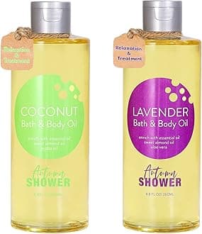 Bath Oil - Oil with Sweet Almond Oil, Jojoba Oil and Shea Butter, Lavender & Coconut Body Oils for Women Dry Skin, Moisturizing Bath and Body Oil Gift Set 17.6 fl oz (Pack of 2)