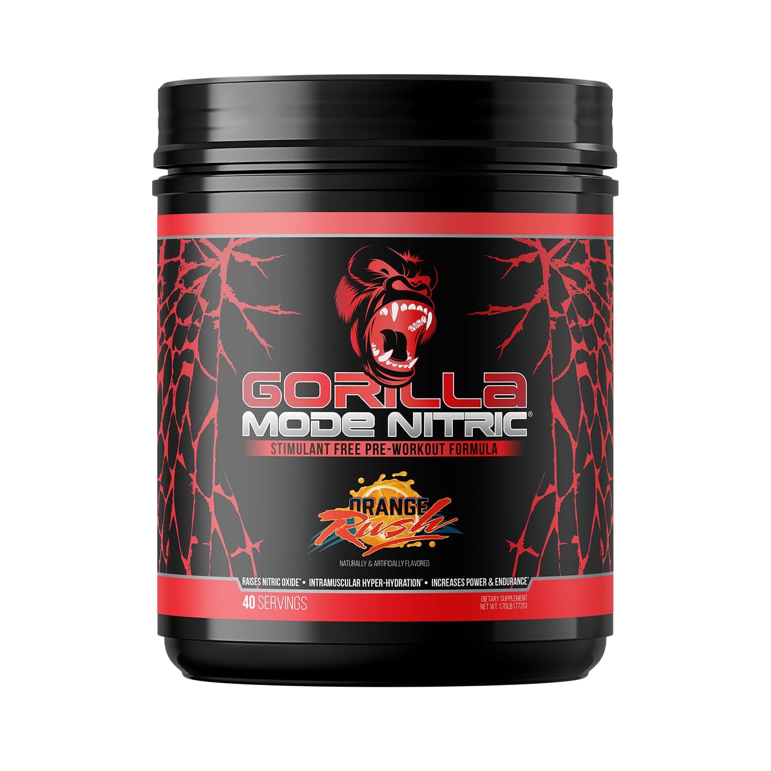Gorilla Mind Mode Nitric Stimulant Free Pre Workout Powerful Effective Stimulant - Massive Pumps · Vasodilation · Power 600 Grams 40 Servings (Orange Krush)