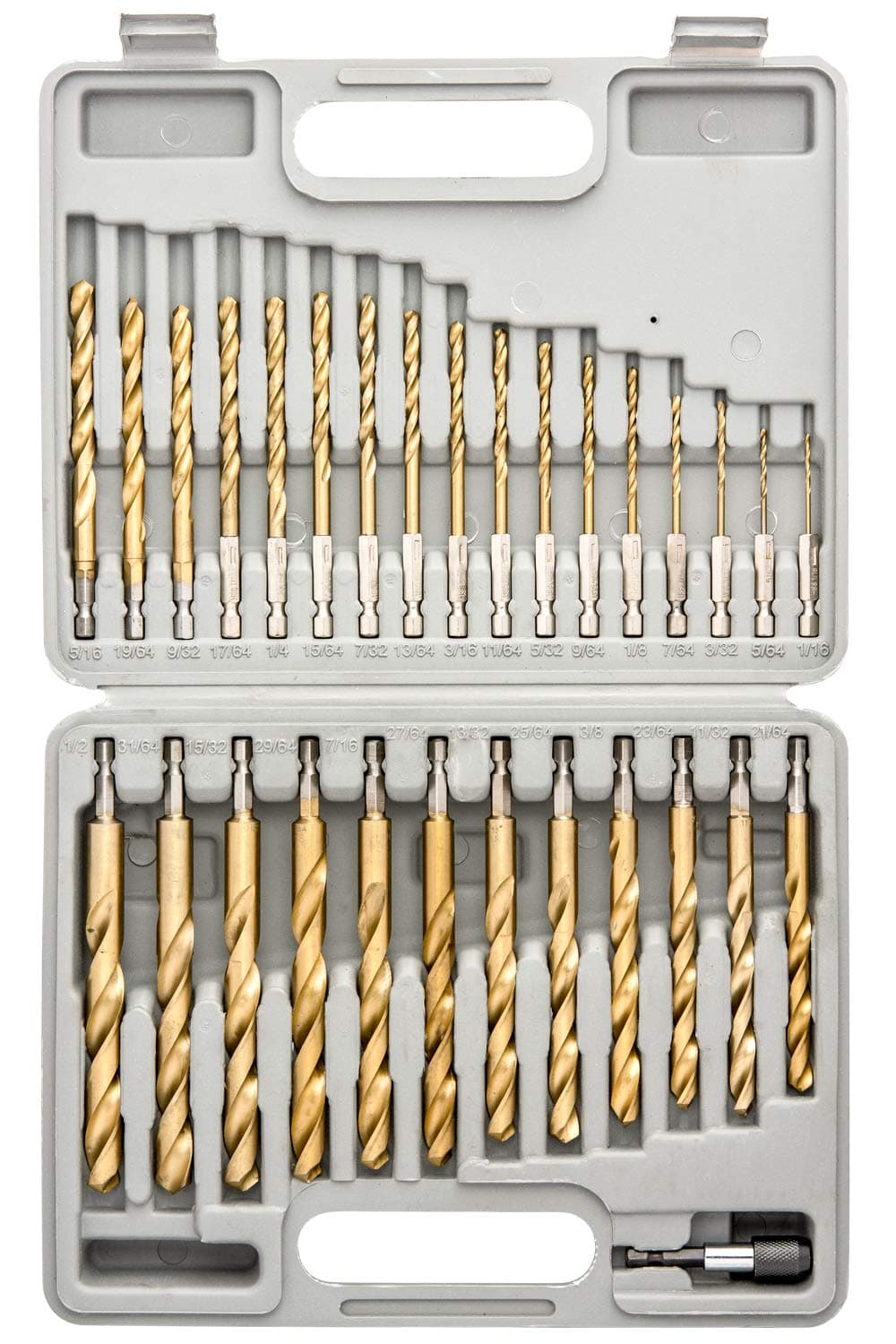 Tooluxe10055L Titanium Coated Hex Shank Drill Bit Set, 30 Piece | Quick Change Design | 1/16" - 1/2"