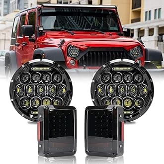 JHLion 7" LED Headlights (Black) + Smoked Taillights for Jeep Wrangler TJ LJ JK 1997–2020, JKU 2007–2018 | 2000% Brighter, Street & Off-Road Ready, Quick Install Kit