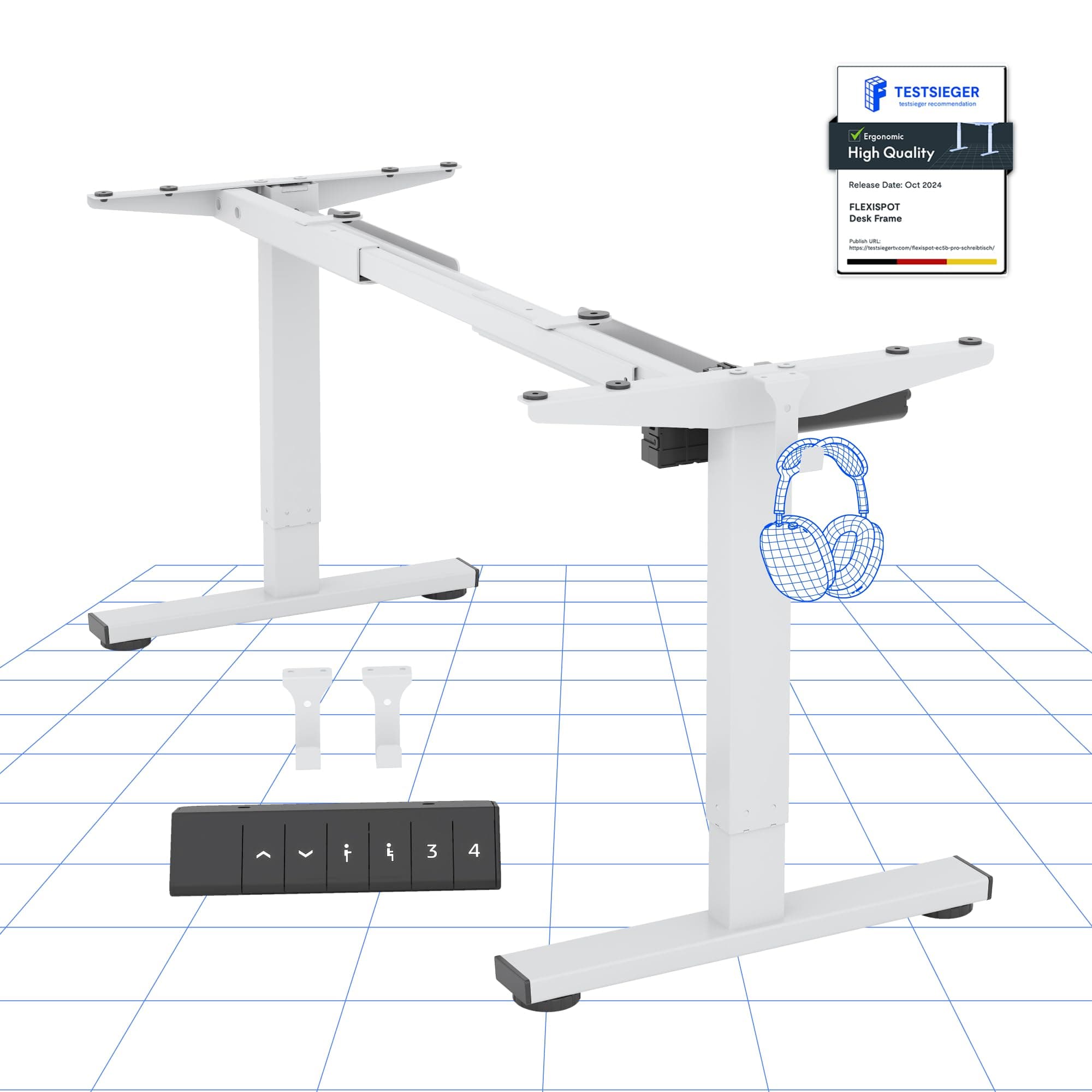 CylineE Electric Standing Desk Frame with Round Legs, Height Adjustable Sit-Stand with Memory Control Panel and Anti-Collision System, White