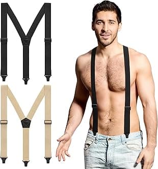 Janmercy 2 Pcs Y Back Hidden Suspender 1.5 Inch Heavy Duty Suspenders for Men Under Clothing