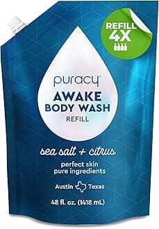Puracy Body Wash Refill, Natural Body Wash, 98.6% Pure Plant Ingredients, Moisturizing Shower Gel for Women Men Kids, Body Soap for Dry Sensitive Skin Gently Scented with Citrus & Sea Salt, 48 Oz