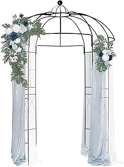 Garden Arbor, 9FT Metal Garden Arch for Climbing Plants Outdoor, Black Gazebo Archway for Lawn, Patio and Backyard, Wedding Arches for Ceremony, Includes Ground Stakes