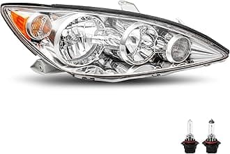 JSBOYAT Headlight Assembly Replacement for 2005 2006 Toyota Camry LE XLE SE Bulbs Included (Chrome Housing & Amber Reflector), Passenger Side