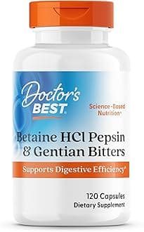 Doctor's Best Betaine HCI Pepsin & Gentian Bitters, Digestive Enzymes for Protein Breakdown & Absorption, Non-GMO, Gluten Free, 120 Caps, Original Version