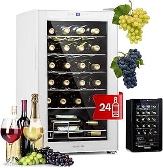 Klarstein Free-Standing Wine Cooler Drinks Fridge, 63L Single Zone Wine Fridges, Wine Prosecco & Beer Bottles, Wine Fridge with Glass Door, Indoor/Outdoor Bar Fridge and Wine Cooler, 24 Bottles