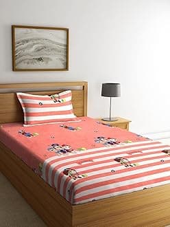 DECOMIZER Cotton Wrinkle Free Soft Hypoallergenic Bed Sheet | Cartoon Printed Single Bedsheet for Kids with one Pillow Cover (60x90 Inches/Patrol)