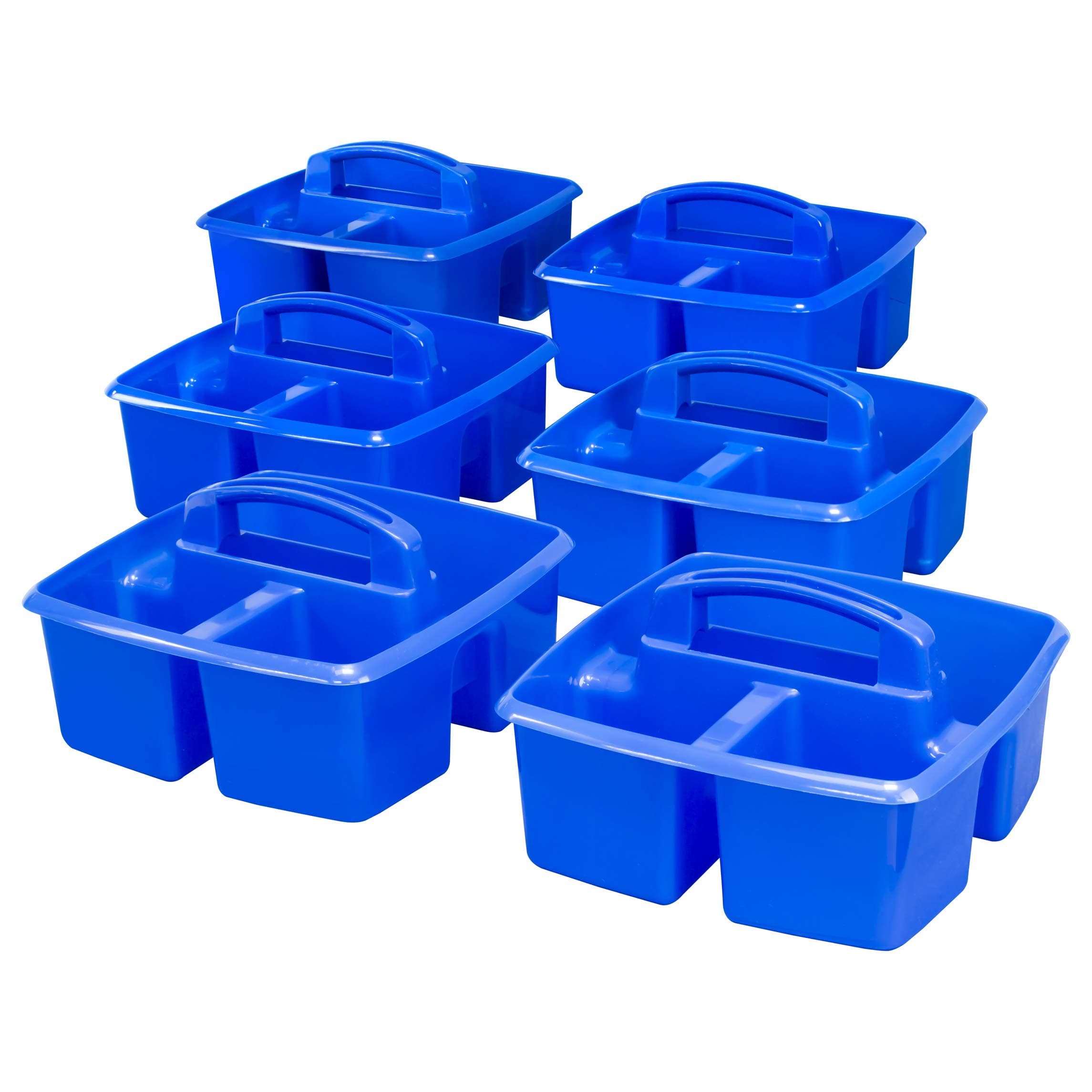 Storex3-Compartment Small Caddy – Multipurpose Classroom Organizer with Handle, Azure, 6-Pack (00947A06C)