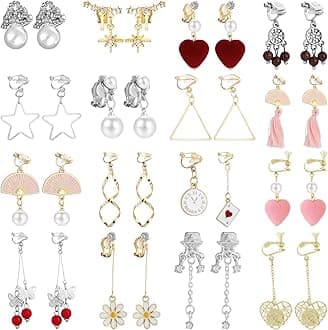 NEWITIN 16 Pairs Clip On Earrings for Women Cute Earring Charming Fashion Dangle Drop Earring Non Piercing Clip on Dangle Earrings for Women