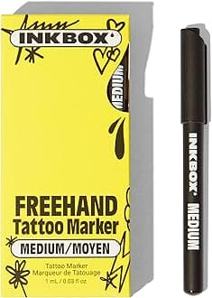 Inkbox Freehand Tattoo Marker, Make Your Mark with Long Lasting Temporary Tattoo Marker Pen, Skin Safe for All Artists, For Now Ink - Fades Naturally, 1-Pack with Development Patches