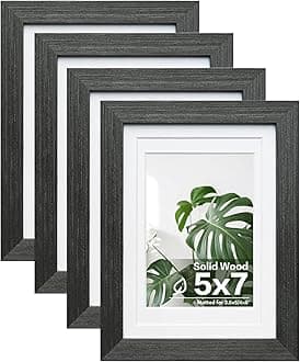 Egofine 5x7 Picture Frames Set of 4, Made of Solid Wood Covered by Plexiglass 3.5x5 and 4x6 with Mat or 5x7 without Mat, for Table Top Display and Wall Mounting Photo Frame Rustic Black