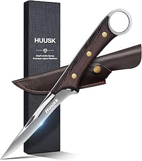 Huusk Knives, Japanese Boning Knife for Meat Cutting 5.5 Inch, Full Tang Deboning Knife, Small BBQ Meat Trimming knife with Sheath, Hand Forged Fish Fillet Knives for Meat, Fish, Poultry