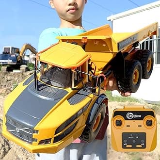 23IN Super Large 1/20 RC Dump Truck, 12CH Electric Remote Control Transport Vehicle Engineering Vehicle Model, Alloy Lever One -Click Lifting RC Construction Truck Xmas Gift for Kids Adults