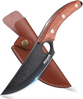 DRAGON RIOT Kitchen Boning Chef Husk Knife for Everyday Use, Camping and BBQ - Premium Black Titanium Coated Blade with Sheath & Gift Box