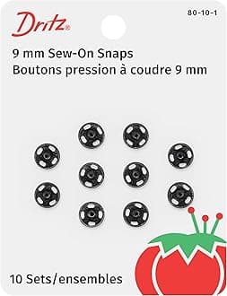 Dritz Sew-On Snaps, Black, Size 1/0