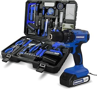 COMOWARE Household Tool Set with 20V Cordless Drill Driver, 120Pcs Hand Tool Kit for Men, Power Drill Set with Plastic Toolbox, Ideal for Office, Garden, DIY Project