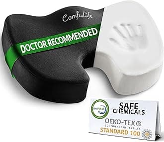 - ComfiLife Premium Comfort Seat Cushion - Non-Slip Orthopedic 100% Memory Foam Coccyx Cushion for Tailbone Pain - Cushion for Office Chair Car Seat - Back Pain & Sciatica Relief (Black)