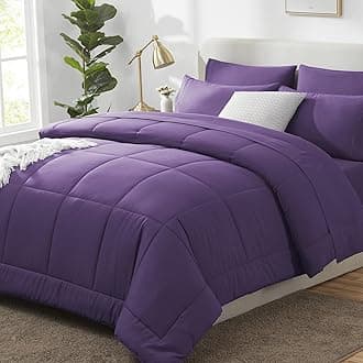 CozyLux Queen Comforter Set Purple, 7 Pieces Bed in a Bag, Purple Comforters Queen Size, All Season Bedding Sets with Stitch Quilted Comforter, Flat Sheet, Fitted Sheet, Pillowcases