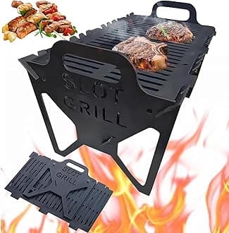 Slot Grill - Collapsible BBQ Grill For Easy Storage Steel, Stainless Steel Slot Grill Collapsible BBQ Grill, Portable Fire Pit For Camping, Travel, Party, Tailgating & Outdoor Cooking (Small)