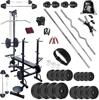 Bodyfit Home Gym Set with Heavy Delux Bench (20IN1) N Weight Plates. (60)