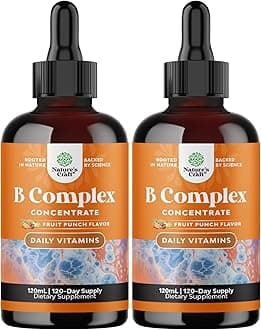 Vegan Vitamin B Complex Liquid - 9-in-1 Liquid B Complex Vitamins for Women & Men with B1 B2 B3 B5 B6 B7 Folate Methyl B12 Plus Vitamin C - Super Concentrated Non GMO & Naturally Flavored - 4Fl Oz 2pk