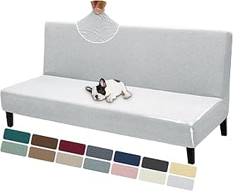 ZNSAYOTX Armless Futon Cover Super Stretch (67"-82") Jacquard Futon Sofa Bed Slipcover with Non-Slip Elastic Bottom, Universal Sofa Mattress Covers Full Queen Size (Soft Durable Washable, Silver Gray)